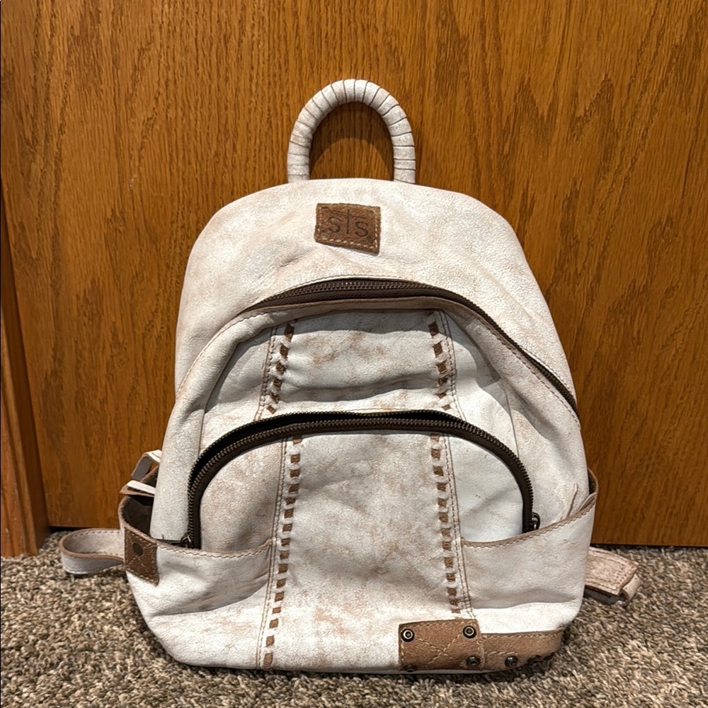 STS Ranchwear White and Brown Backpack with Durable Canvas
